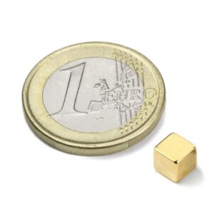 IMÁN DE NEODIMIO CUBO DORADO 5mm 1.1kg N42