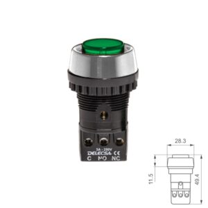 PULSADOR REDONDO Ø22mm 3A/250V (LED 230V) D4054 1NO+1NC VERDE