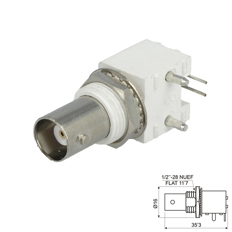 CONECTOR BNC HEMBRA ACODADO CHASIS ROSCA / PCB