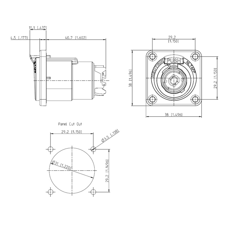 CONECTOR SPEAKON 4P HEMBRA CHASIS G METAL NEGRO NEUTRIK - Imagen 3