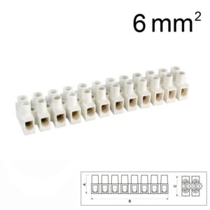 REGLETA CONEXIÓN TORNILLO 12 POLOS 6mm² PA6 BLANCO
