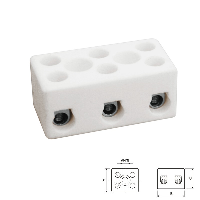 REGLETA CERÁMICA 3 POLOS 2.5mm² 16A/250VAC BLANCO