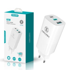 CARGADOR PARED USB-A QC + DOBLE USB-C PD 65W BLANCO