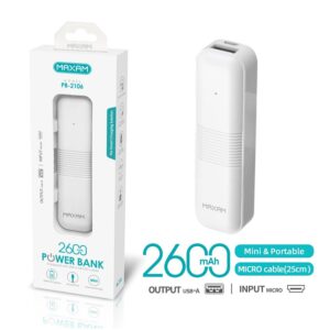 MINI POWER BANK 2.600 MAH 5V 1A OUT USB, BLANCO