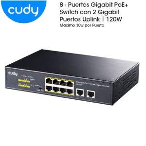 SWITCH POE+ 8P GIGABIT (8POE) 120W + 2 UPLINK GIGABIT CUDY METÁLICO