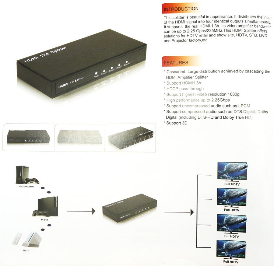 SPLITTER HDMI 1.4V 4 SALIDAS 1080P 3D - Imagen 3