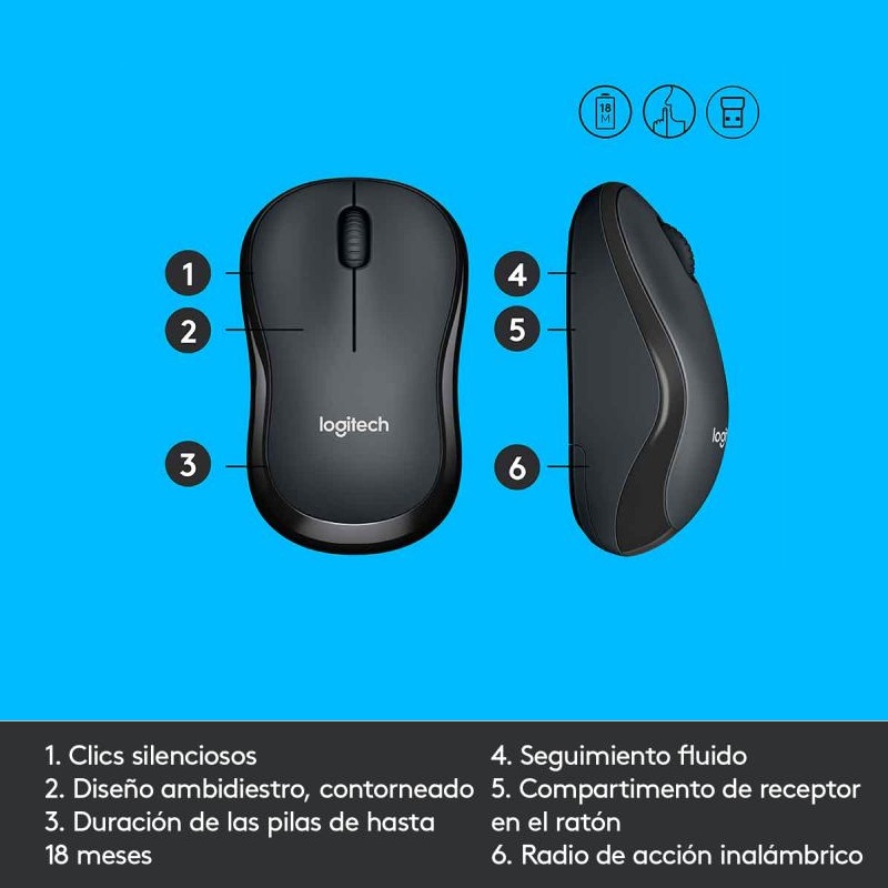 RATÓN WIRELESS LOGITECH M220 SILENT TOUCH NEGRO - Imagen 3