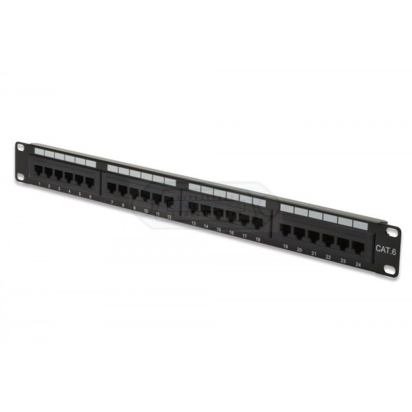 PATCH PANEL RJ45 24 PUERTOS CAT6 UTP 19" 1U