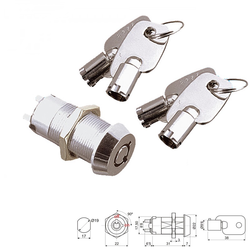 INTERRUPTOR DE LLAVE TUBULAR ON-OFF Ø22/19mm REDONDO METÁLICO