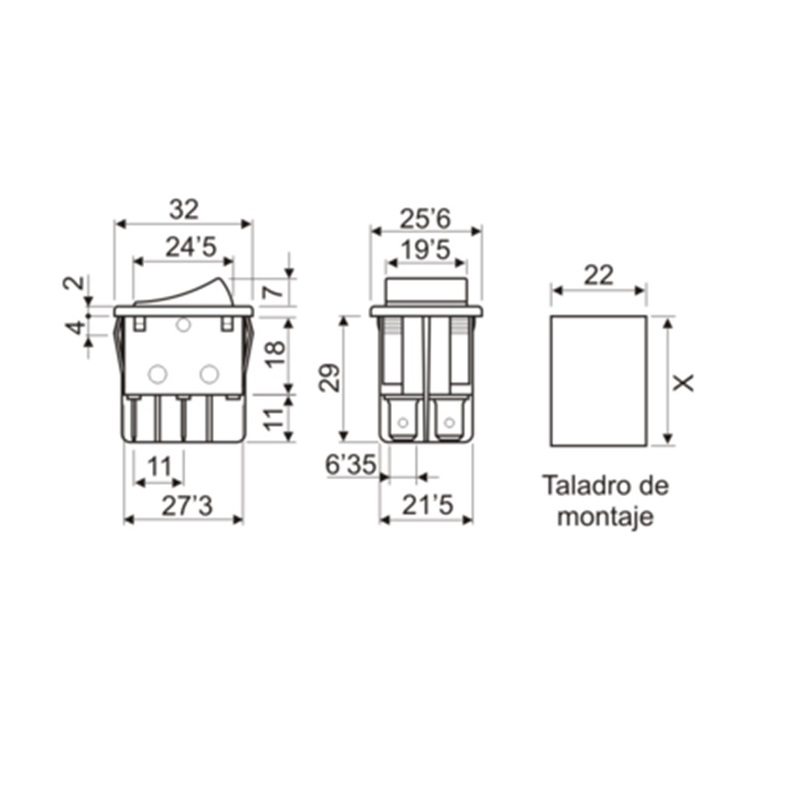 INTERRUPTOR BALANCÍN LUMINOSO ROJO ON-OFF (2Co) RECTÁNGULO BLANCO - Imagen 3