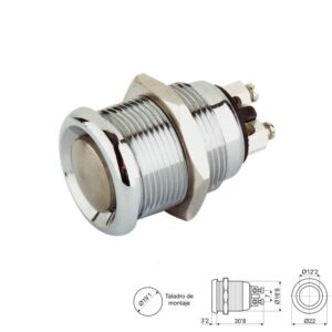 PULSADOR ANTIVANDÁLICO Ø19mm OFF-(ON) SPST EMPOTRADO