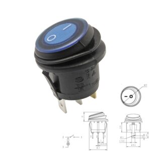 INTERRUPTOR ESTANCO REDONDO ON-OFF Ø25mm LUZ AZUL PANEL