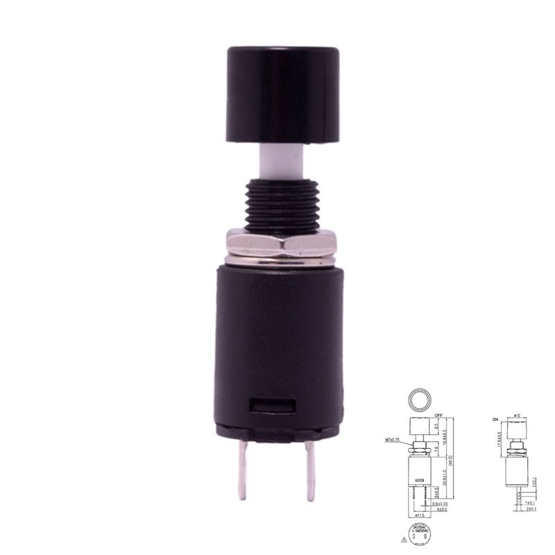 INTERRUPTOR DE PULSAR 2P (ON-OFF) 1Co 1.5A/250V CHASIS NEGRO