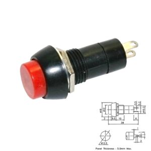 PULSADOR REDONDO Ø19mm 3A/125V OFF-(ON) 1Co CHASIS ROJO
