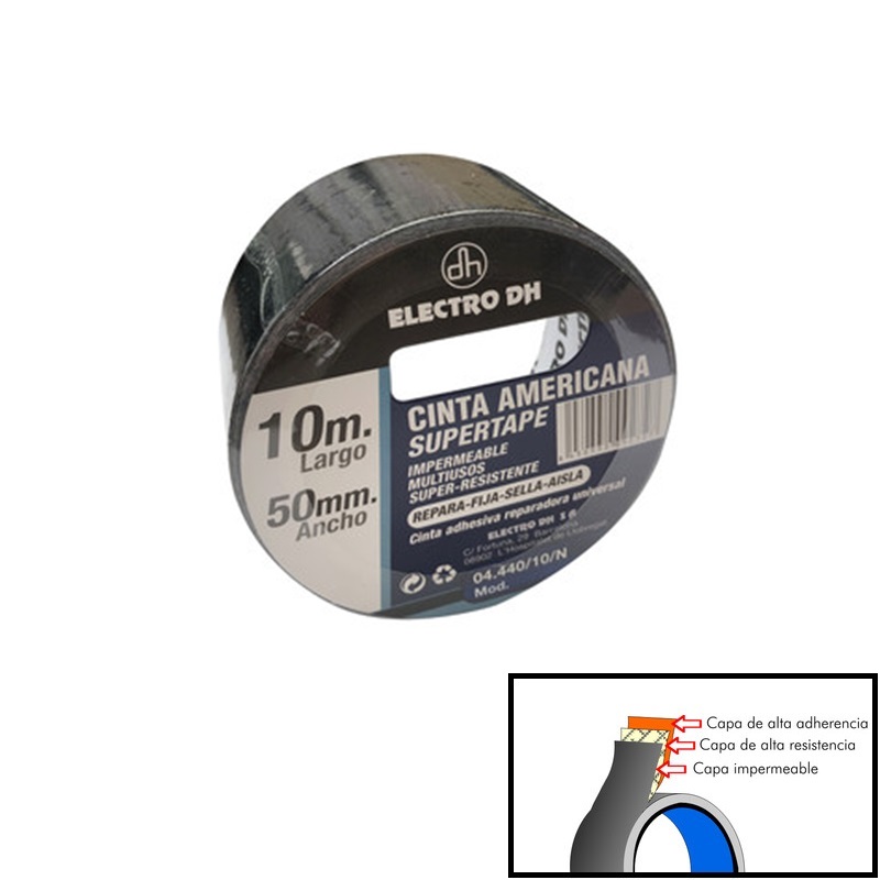 CINTA ADHESIVA AMERICANA SUPERTAPE 50mm x 10m NEGRA