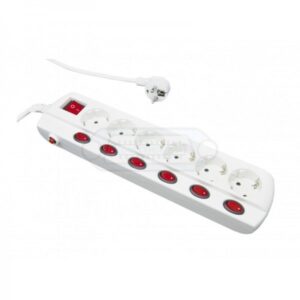 REGLETA ELÉCTRICA 6 SALIDAS SCHUKO + 7 INTERRUPTORES + PROTECCIÓN