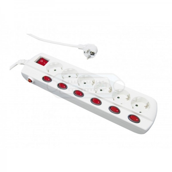 REGLETA ELÉCTRICA 6 SALIDAS SCHUKO + 7 INTERRUPTORES + PROTECCIÓN