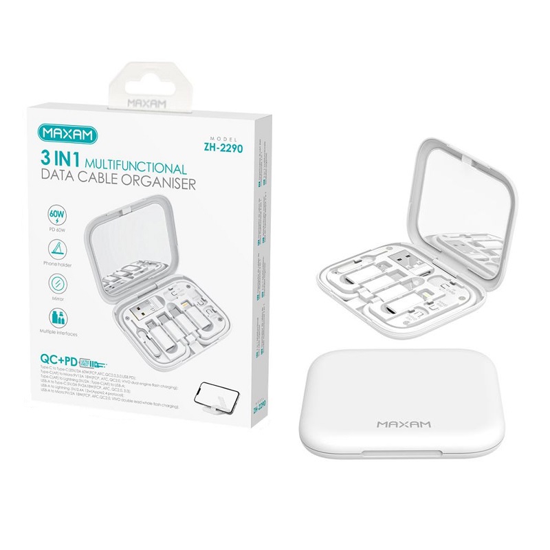 ORGANIZADOR CABLES 3EN1 CON ESPEJO MAXAM BLANCO