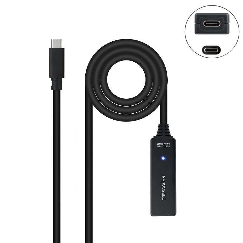 CABLE USB-C 3.2 ALARGADOR M-H AMPLIFICADO NEGRO 5m