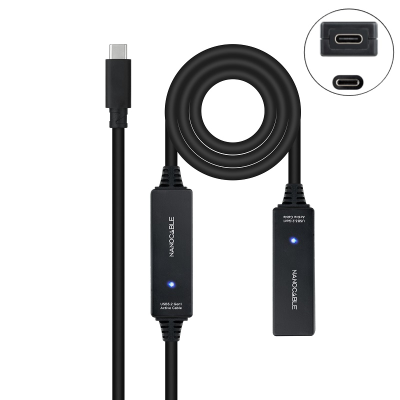 CABLE USB-C 3.2 ALARGADOR M-H AMPLIFICADO NEGRO 10m