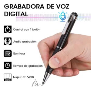GRABADORA DE VOZ DIGITAL BOLÍGRAFO TF 64GB, WAV, NEGRO