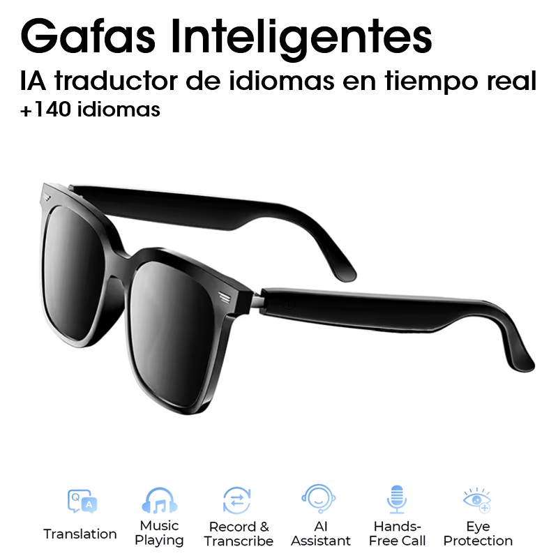 GAFAS DE SOL INTELIGENTES EBOX BT TRADUCTOR 140 IDIOMAS AI APP NEGRO