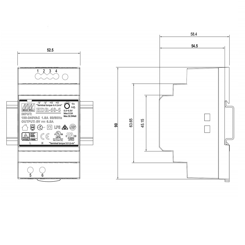 FUENTE ALIMENTACIÓN CARRIL DIN 12VDC 4.5A 54W MEAN WELL - Imagen 3