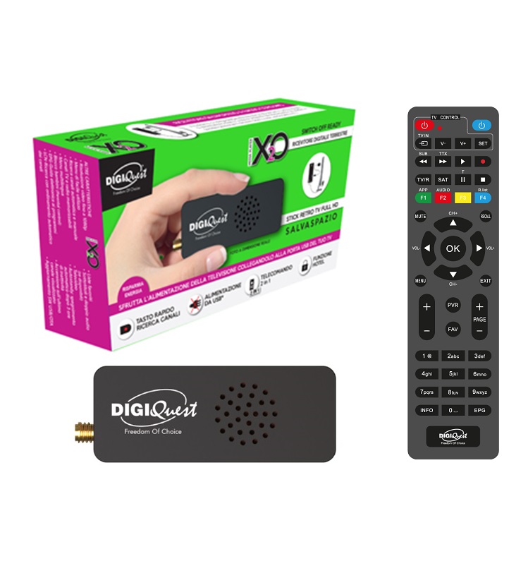 RECEPTOR DVB-T2 DIGIQUEST X20 HD, STICK, HDMI, RF, USB POWER