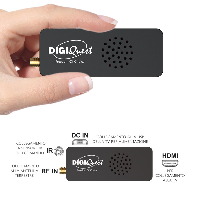 RECEPTOR DVB-T2 DIGIQUEST X20 HD, STICK, HDMI, RF, USB POWER - Imagen 3