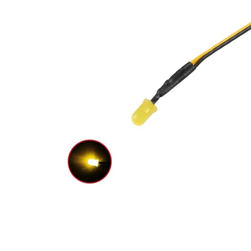 DIODO LED Ø3mm DC 12V AMARILLO ALTO BRILLO CABLE 0.20m