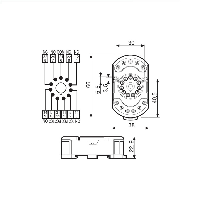 BASE RELÉ FINDER 90.23SMA UNDECAL 10A/250VAC (60.13) CARRIL DIN - Imagen 3