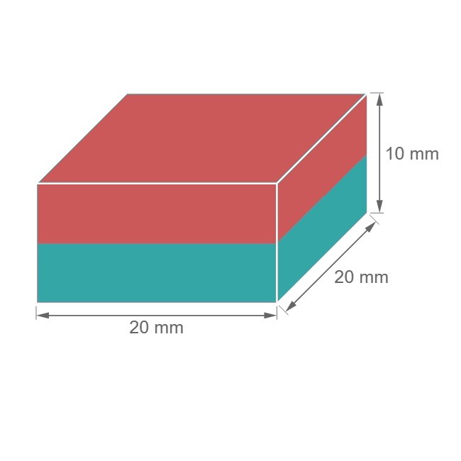 IMÁN DE NEODIMIO BLOQUE NIQUELADO 20x20x10mm 12kg N42 - Imagen 3
