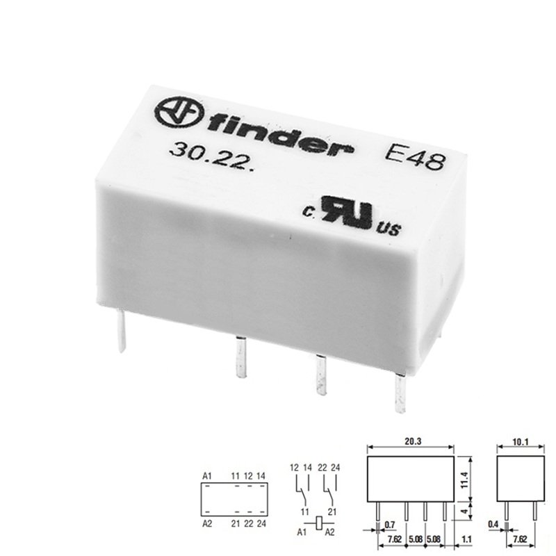 RELÉ MINIATURA FINDER 30.22 DC 12V 2A 125VAC (2Co) PCB