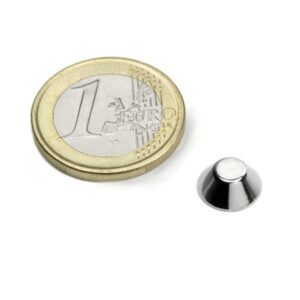 IMÁN DE NEODIMIO CONO NIQUELADO Ø10mm/Ø5mm ALTO 4mm 1.2Kg N45