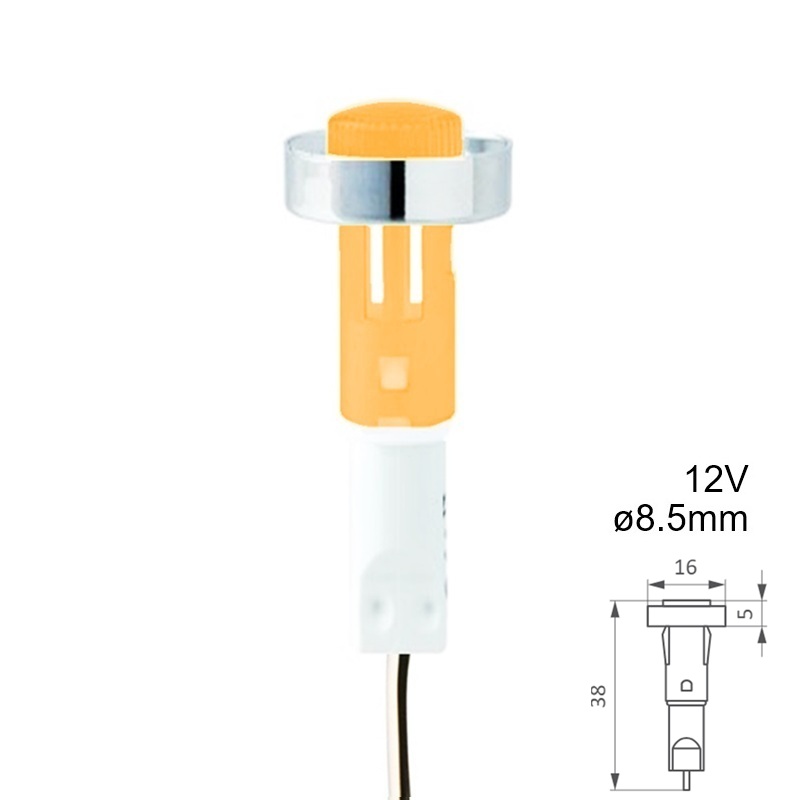 PILOTO LED 12V Ø8.5mm SERIE D-205 AMBAR CON CABLE