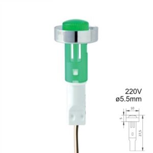 PILOTO LED 220V Ø5.5mm SERIE D-185 VERDE CON CABLE