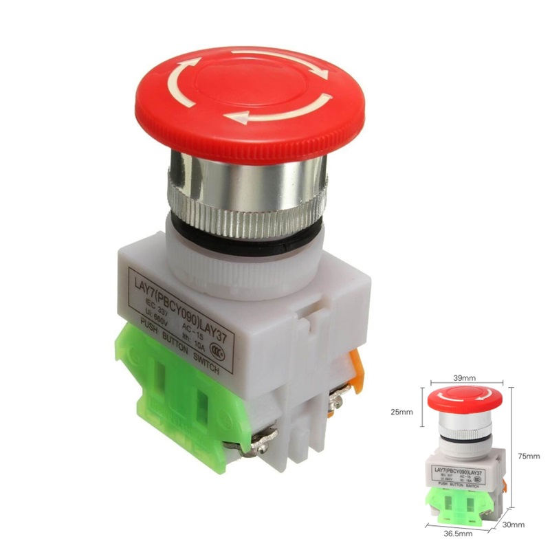 INTERRUPTOR PARO EMERGENCIA 2P NO+NC SETA ROJO Ø39/22mm IP55