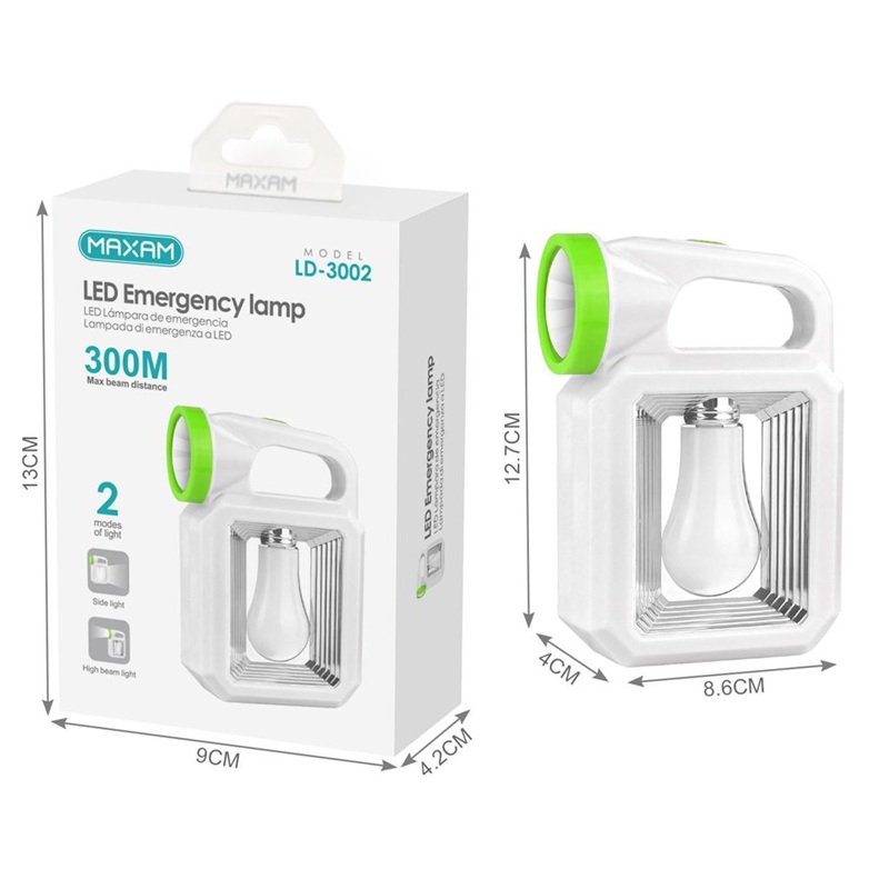 LÁMPARA LED DE EMERGENCIA 2 MODOS A PILAS BLANCO 300m - Imagen 3