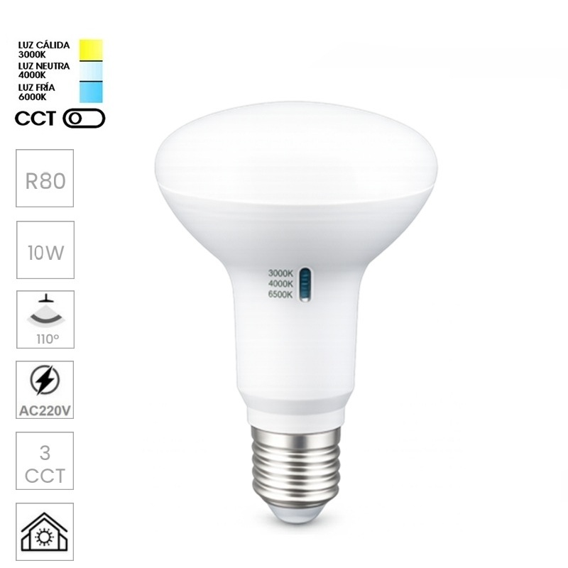 BOMBILLA LED REFLECTORA Ø80mm 10W 230V AC 1100Lm 3CCT E27