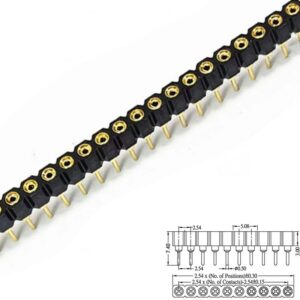 TIRA DE PINES HEMBRA 50P x1 FILA 2.54mm REDONDO RECTO DORADO