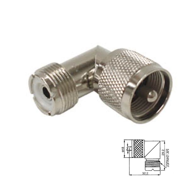 ADAPTADOR PL-259 (UHF) MACHO - HEMBRA AÉREO ACODADO