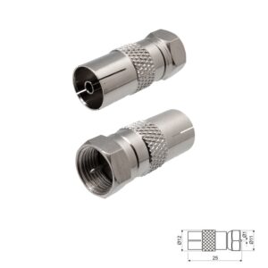 ADAPTADOR F MACHO - TV HEMBRA AÉREO RECTO METÁLICO