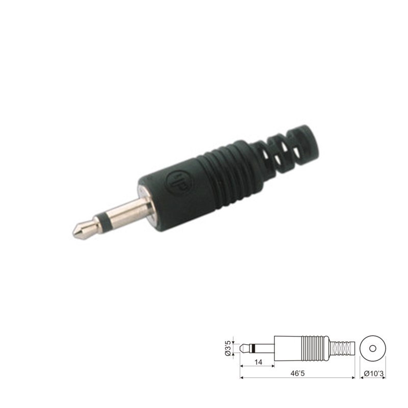 CONECTOR JACK 3.5mm MACHO MONO AÉREO PLÁSTICO NEGRO