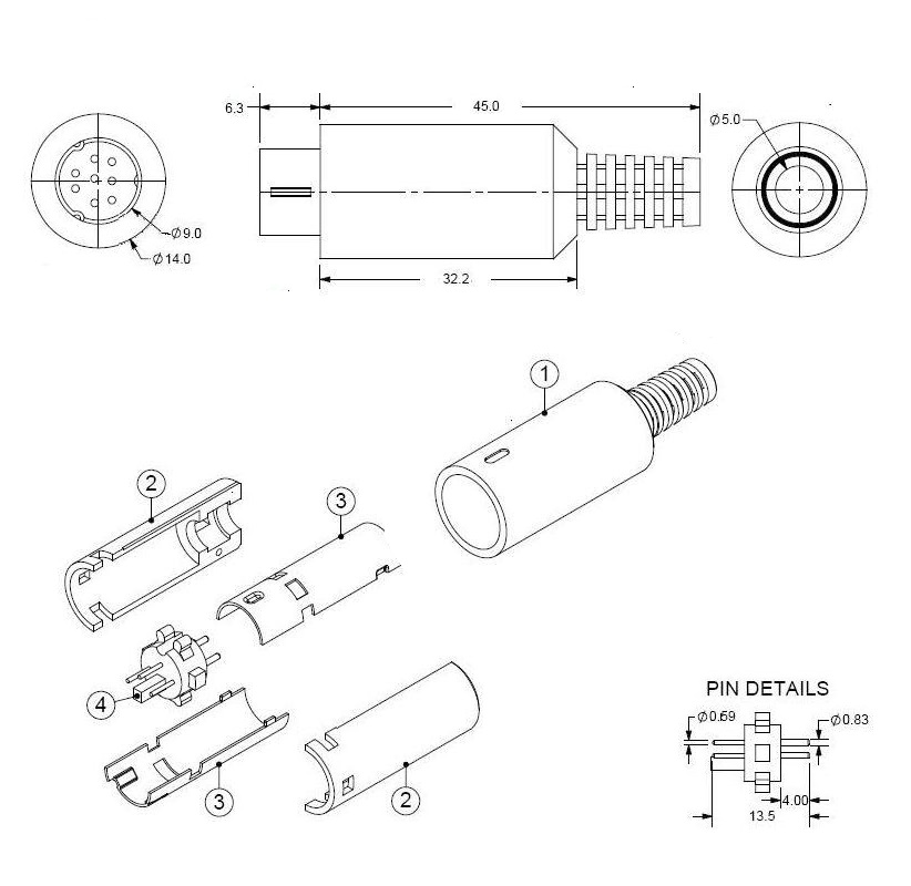 CONECTOR MINI DIN 4 PINES MACHO AÉREO - Imagen 3