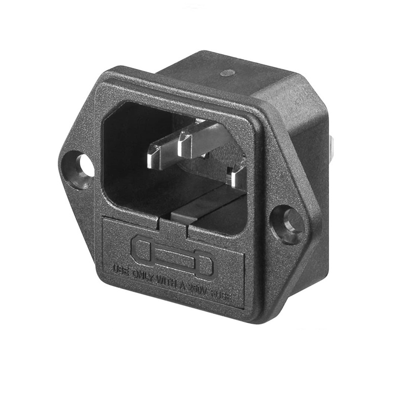 BASE IEC C14 MACHO 10A/250V PANEL TORNILLO + PORTAFUSIBLE FASTON 4.8MM