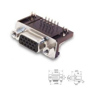 CONECTOR SUB-D 15P HD HEMBRA ACODADO 90º SOLDAR PCB