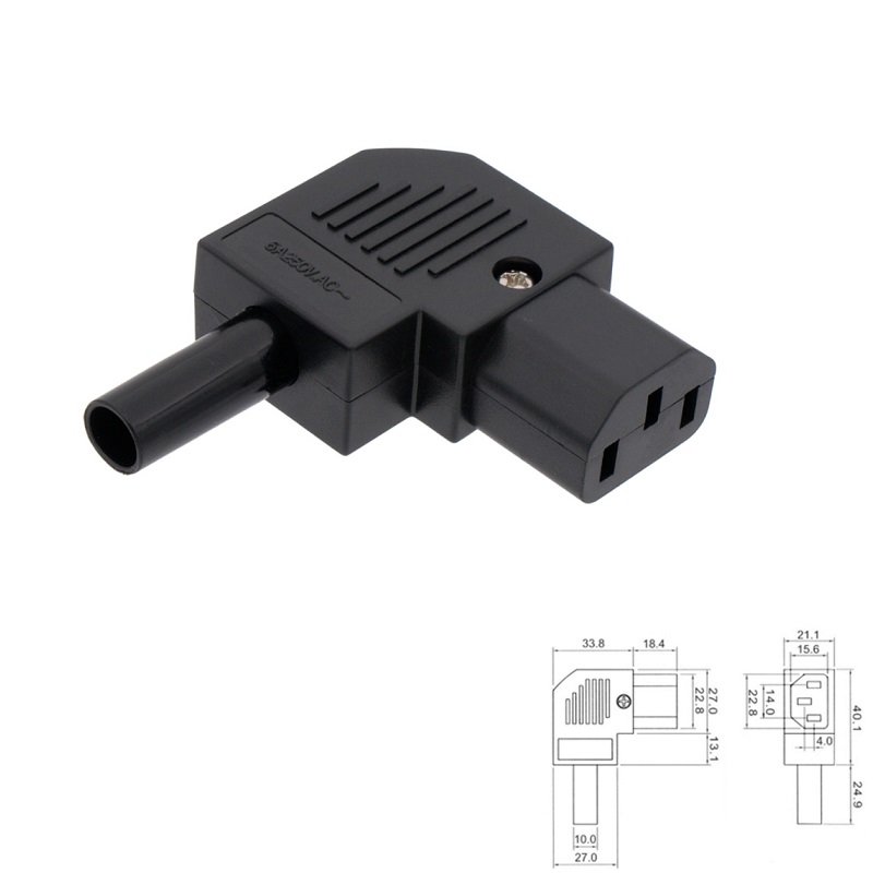 CONECTOR IEC 60320 C13 HEMBRA AÉREO 10A CODO LATERAL