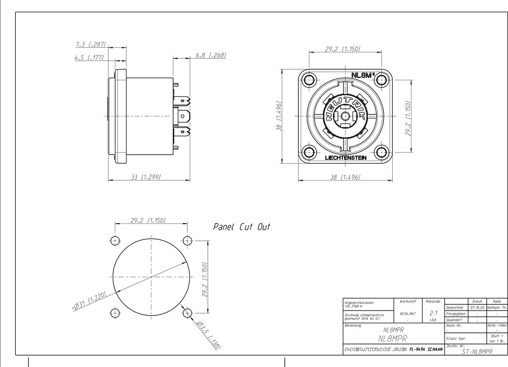 CONECTOR SPEAKON 8P MACHO CHASIS METAL NEUTRIK - Imagen 3