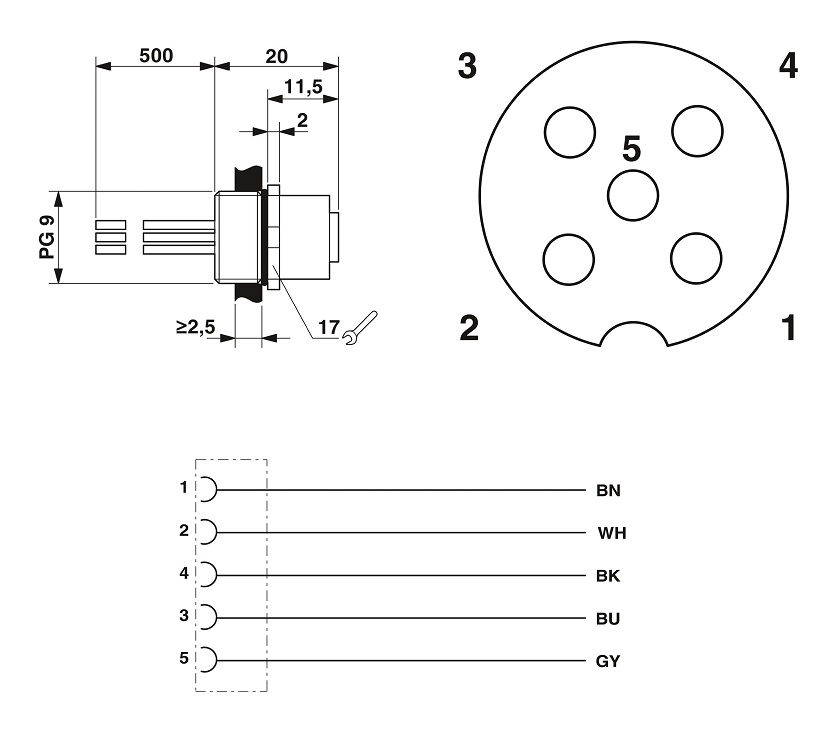 CONECTOR SACC 5P M12 HEMBRA CHASIS CABLE PHOENIX CONTACT - Imagen 3