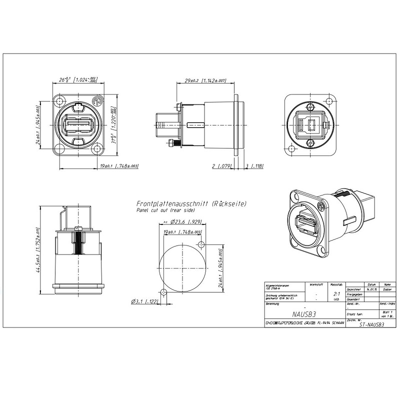 ADAPTADOR USB 3.0 REVERSIBLE (TIPO A Y B) NEUTRIK NEGRO - Imagen 3